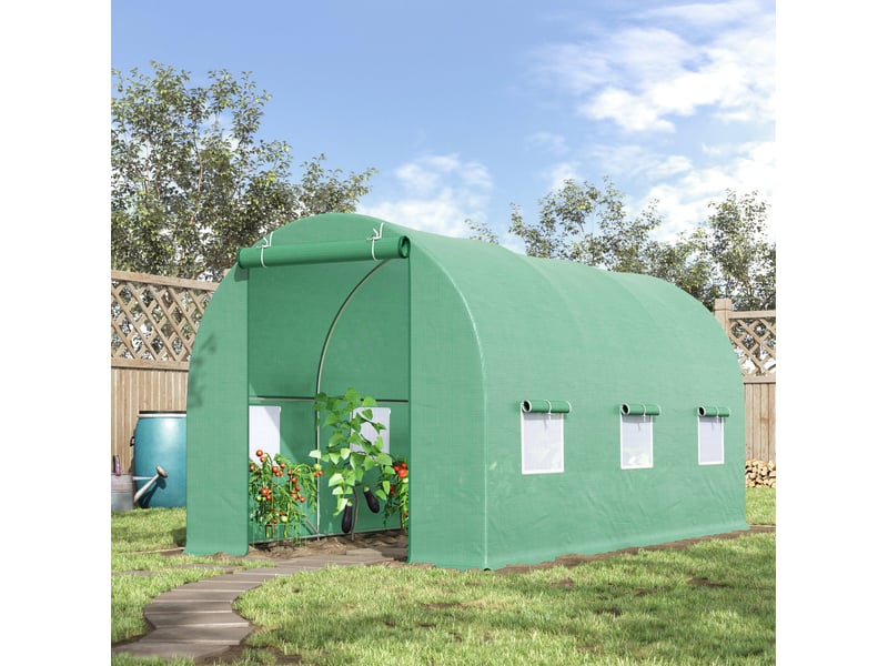 Serre tunnel 445x190x200 cm avec fenêtres métal vert - Conforama B
