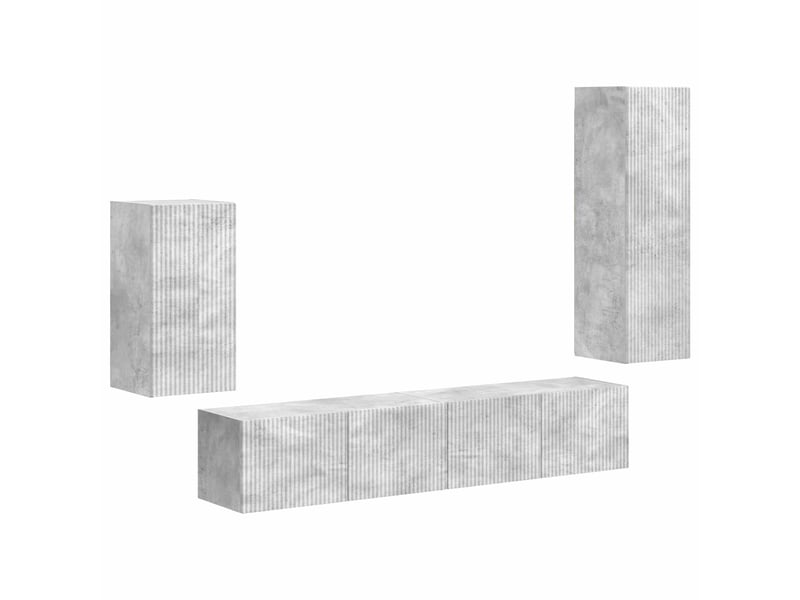  Ensemble meuble tv - banc tv - meuble de rangement 4 pcs gris béton bois d'ingénierie  - Conforama A