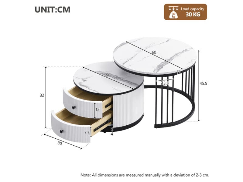  Table basse gigogne ronde blanc - 60x60 cm mdf table basse blanc - Conforama C