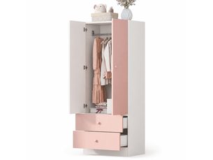Armoire 70x40x170 cm à deux tiroirs mdf rose et blanc