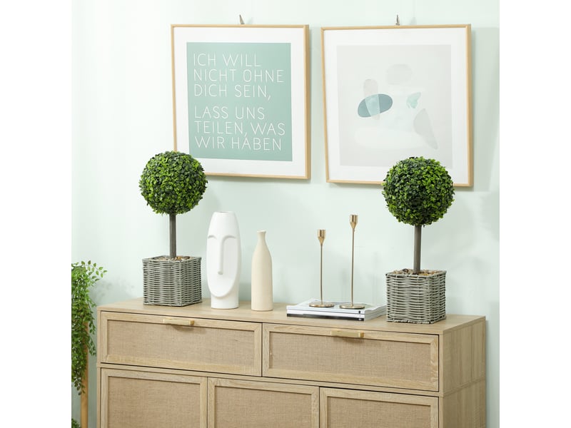  Lot de 2 arbres artificiels en pot, résistants uv, plastique‑ciment, vert, intérieur extérieur  - Conforama D