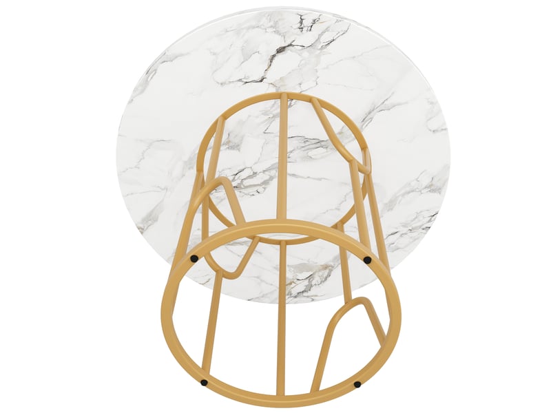  Table à manger ronde,80x80x76 cm,4 à 6 places,mdf,effet marbre blanc et métal doré  - Conforama D