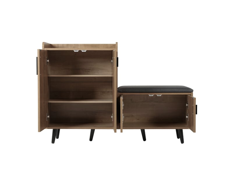  Meuble à chaussures pour l'entrée 8 paires avec banc à langer,4 portes et poignées asymétriques en métal,naturel meuble à chaussures naturel - Conforama D