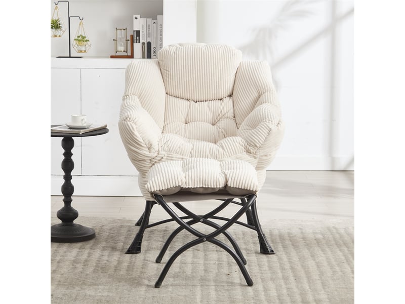 Fauteuil lounge blanc avec repose-pieds, accoudoirs et poche latérale, idéal petit espace - Conforama B