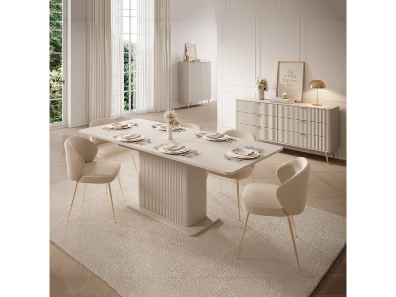  Table extensible kariteni, 8 places, 160x90x75h cm beige Kariteni - Conforama B
