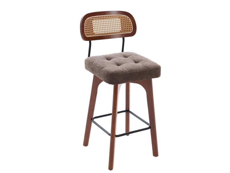  Lot de 2 tabourets de bar 44x51x96 cm – marron – pivotants à 360° avec dossier en rotin et repose-pieds  - Conforama D