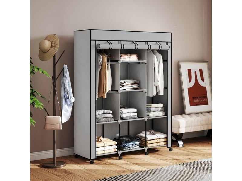  Armoire en tissu gris clair 125 x 43 x 162,5 cm, 8 étagères et 2 tringles  - Conforama D
