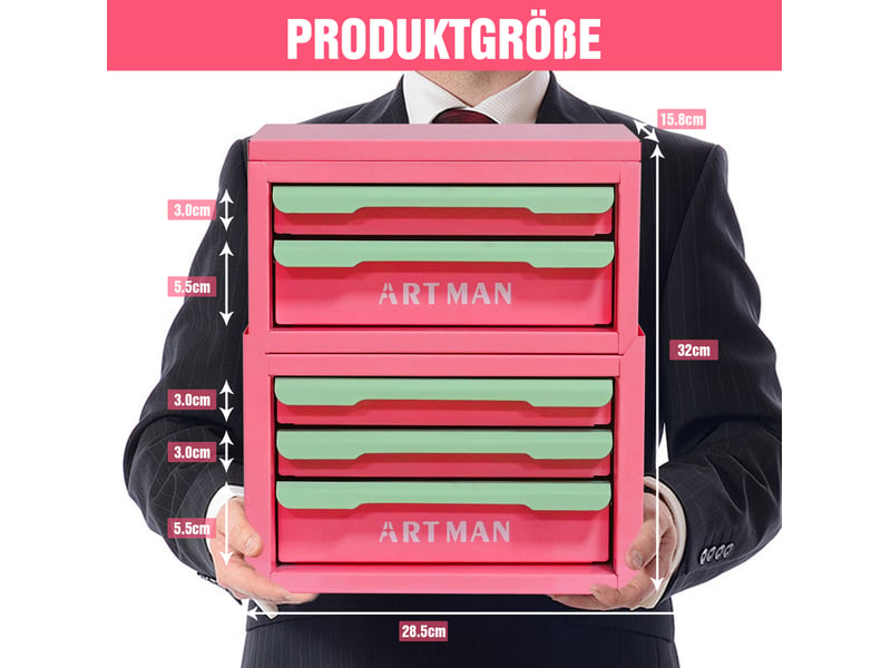 Meuble de rangement 5 tiroirs 28,5x15,8x32 cm – rose et vert – acier laminé à froid empilable compact - Conforama B