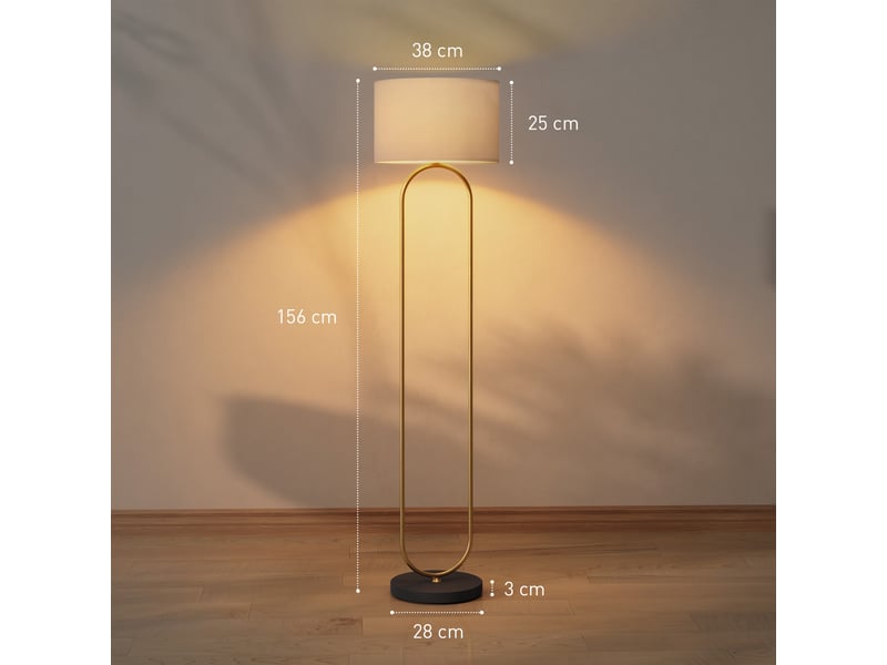  Lampadaire abat-jour en lin douille e27 style interrupteur moderne à pied pour salon et chambre 156 cm doré et noir  - Conforama C