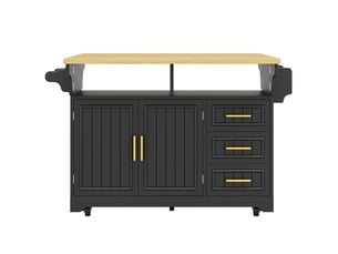 Îlot de cuisine mobile avec table extensible, rangements, tiroirs et plateau rabattable