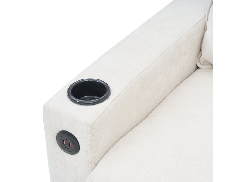  Canapé d'angle beige en lin, canapé 3 places en l avec port usb, type-c et porte-gobelets, idéal pour salon et appartement  - Conforama E