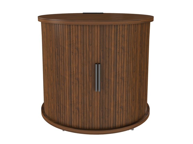  Table de chevet cylindrique, style mid-century, station de charge, porte coulissante, meuble nuit, chambre, mdf, noyer  - Conforama A