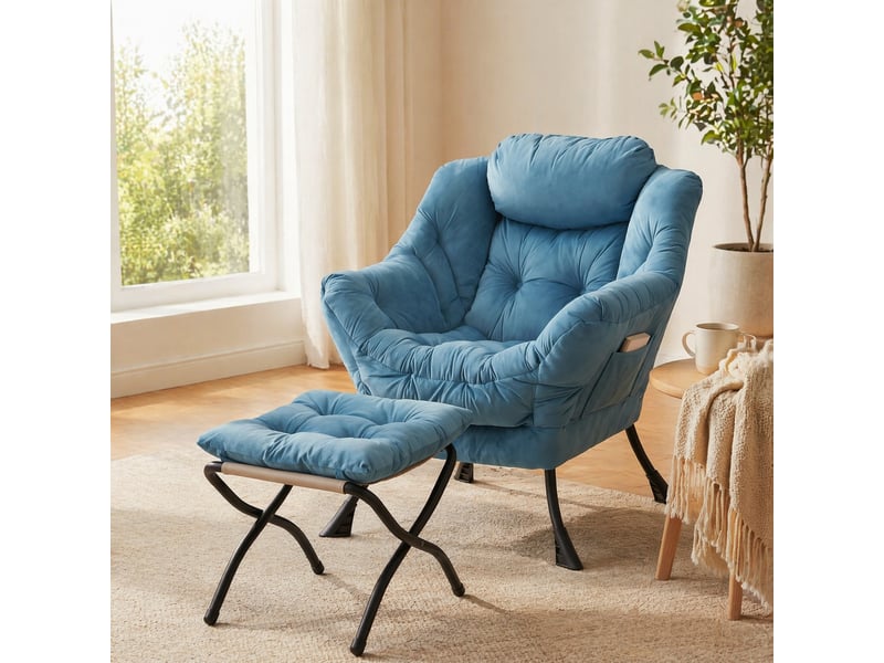 Fauteuil relax avec repose-pieds,72x80x93 cm,avec poche latérale,tissu,bleu - Conforama B