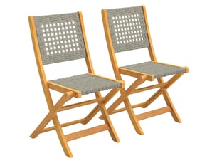 Chaises de jardin, lot de 2, chaises pliantes certifiées fsc avec assise respirante, hauteur d'assise confortable, en bois massif et polyrotin