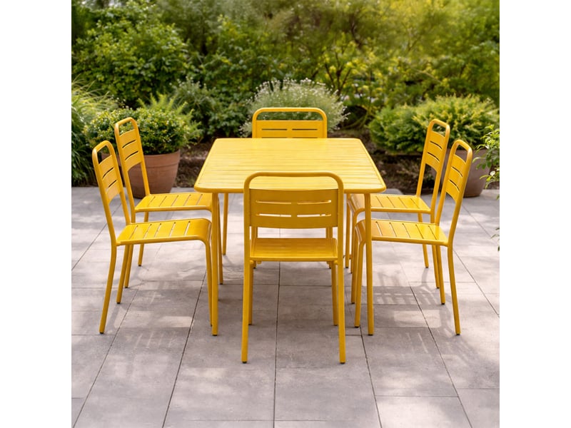 Ensemble table de jardin 160 cm et 6 chaises jaune bergame  - Conforama E