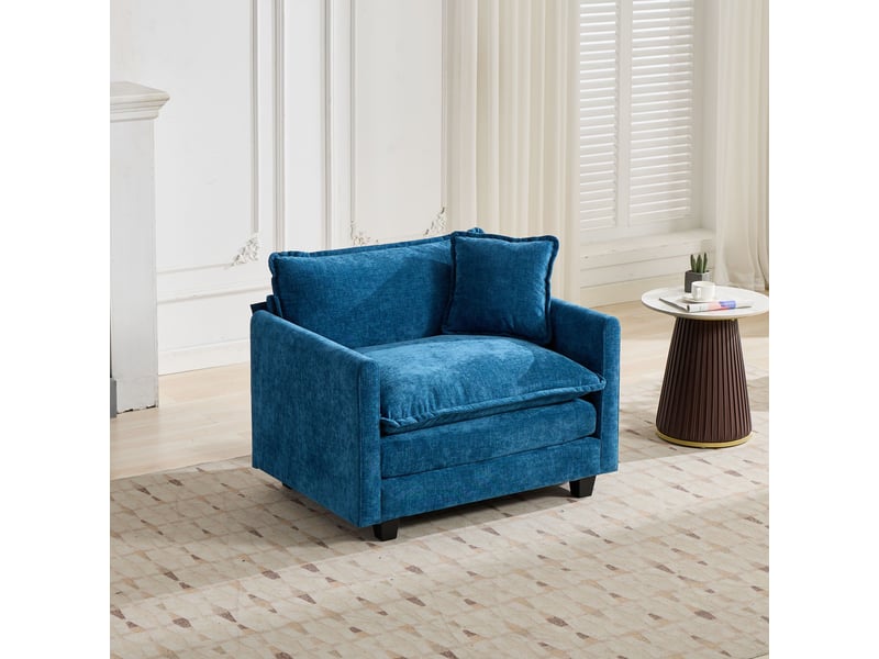  Canapé cloud 1 place, chenille bleue, canapé modulable moderne, assise double couche confortable, tissu respirant, style contemporain  - Conforama E