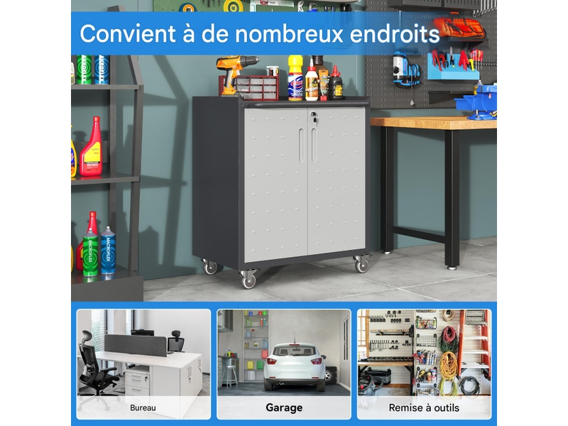  Armoire d'atelier à roulettes en métal noir et gris 75.01 x 42 x 88.01 cm T3237P359355 - Conforama D
