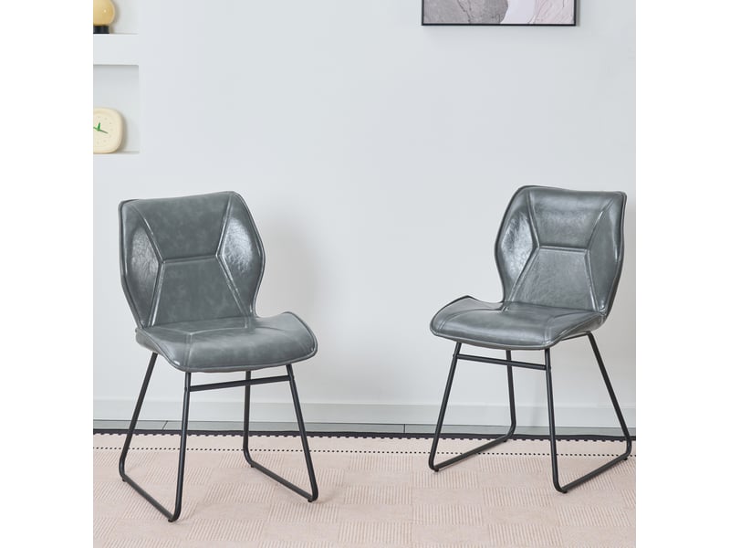  Lot de 2 chaises de salle à manger en similicuir gris avec structure en métal  - Conforama D