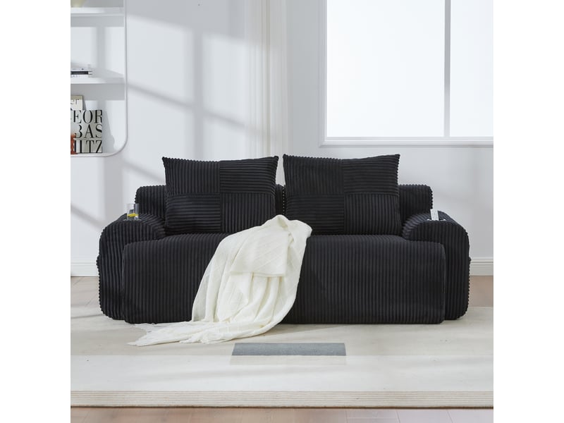  Canapé droit fixe 2 places tissu noir  - Conforama D
