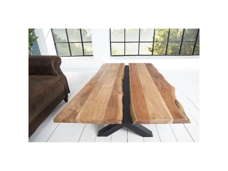  Table basse orkan 105 cm en bois d'acacia massif et métal noir  - Conforama D