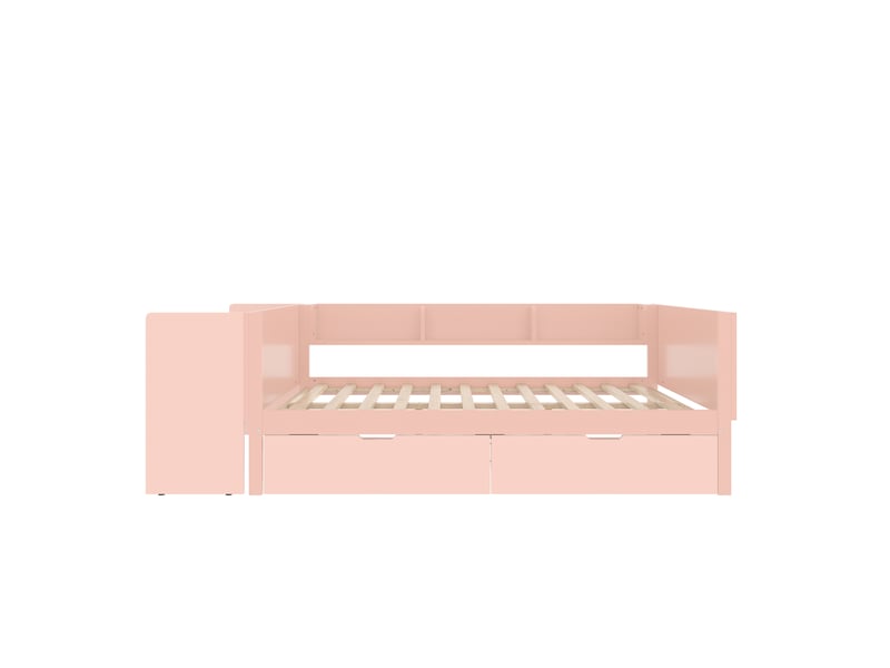  Lit enfant rose 140x200 cm en bois, bureau, 2 tiroirs et étagères intégrés  - Conforama A