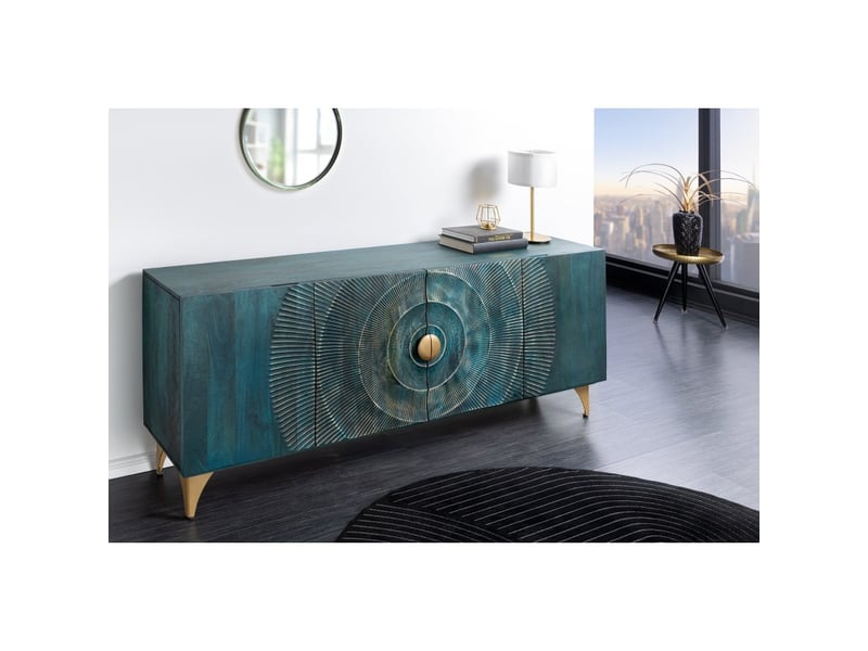  Buffet solaris 180 cm en bois massif sculpté bleu et doré – 4 portes  - Conforama B