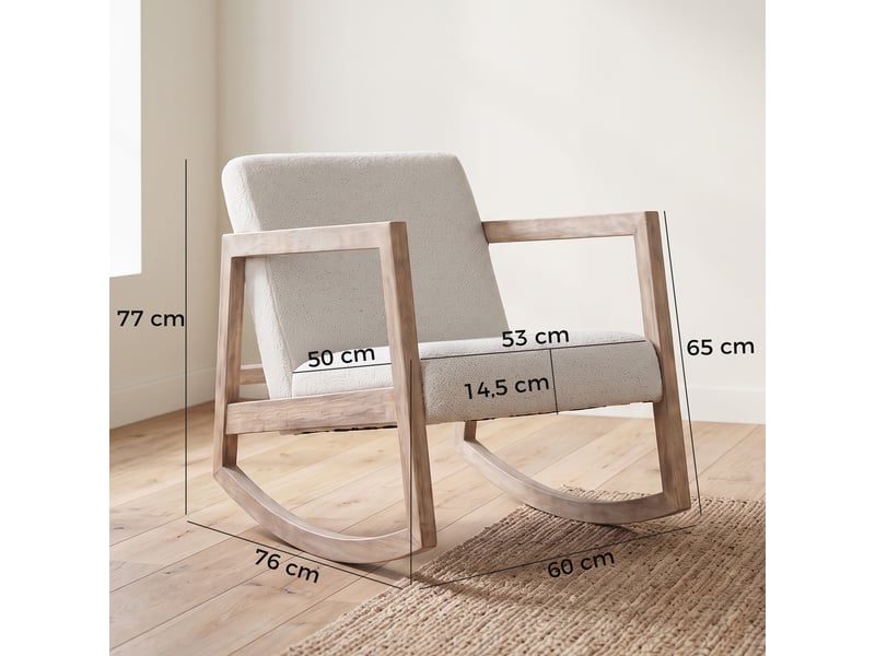  Fauteuil à bascule en tissu bouclé et bois d'hévéa 60 x 76 x 77 cm  - Conforama C