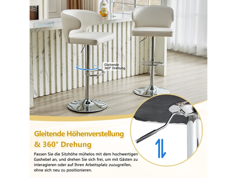  Tabourets de bar lot de 2 réglables 360° pivotants - lpospi - dossier ergonomique, repose-pieds, pu blanc  - Conforama E