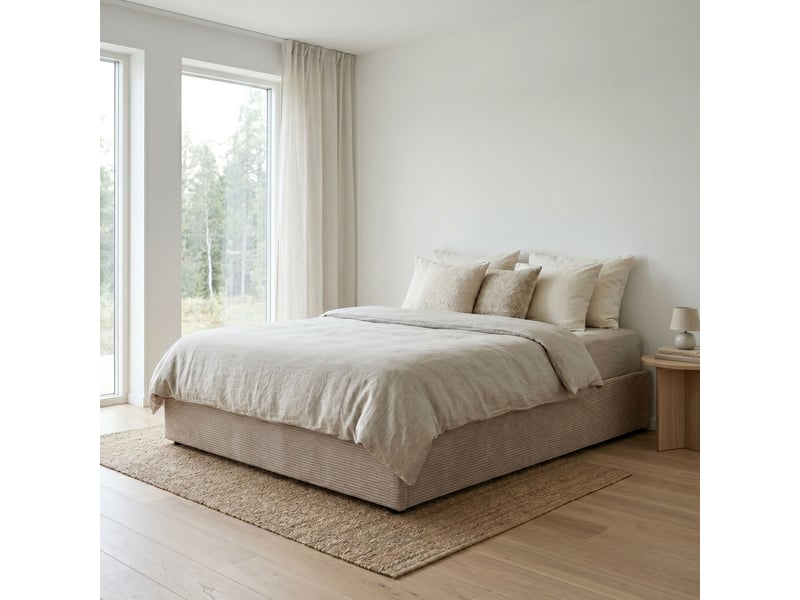  Lit coffre 160x200 velours côtelé taupe terre de nuit  - Conforama B