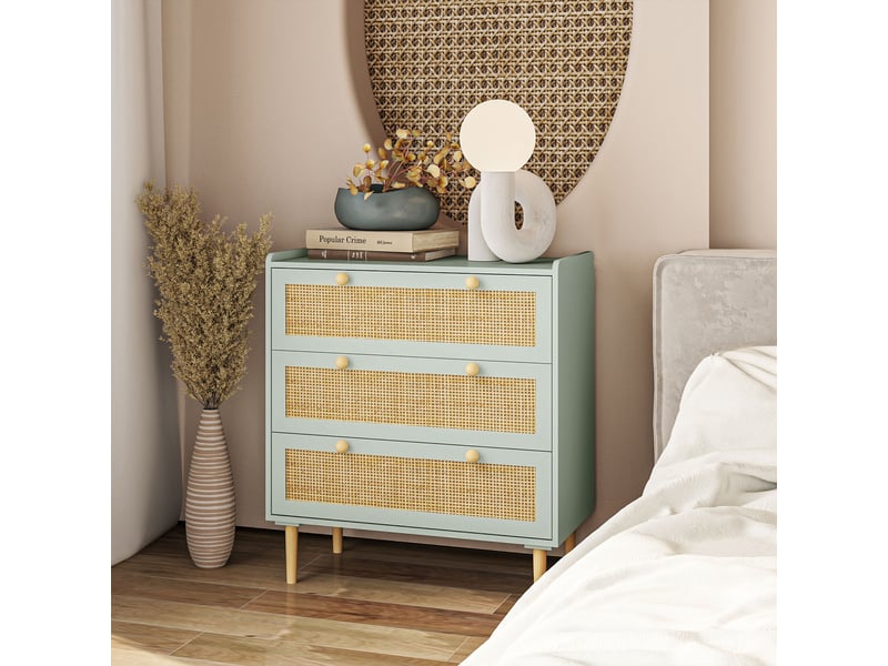 Commode 80x40x87,5 cm en panneaux de fibres avec 3 tiroirs bleu clair chicfurn  - Conforama D