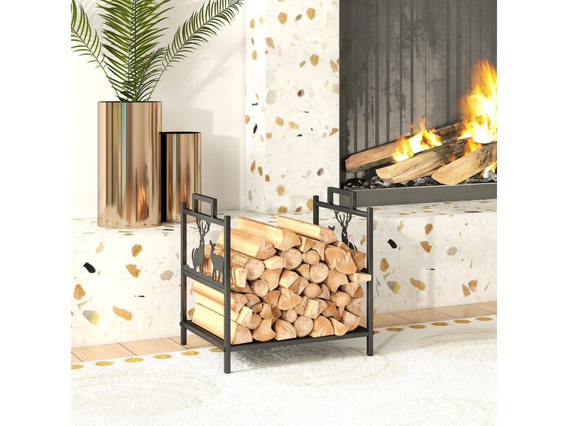  Porte-bûches intérieur en métal noir, motif renne, capacité 50 kg, 42,5 x 33,5 x 43 cm  - Conforama C