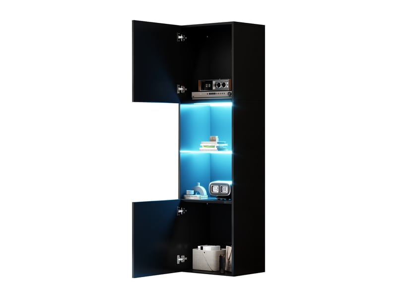  Vitrine brillant h-160cm en panneaux de particules avec lumière led,2 portes,2 niches et étagère en verre,noir vitrine noir - Conforama D
