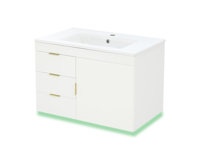 Meuble sous-vasque suspendu avec led pilotée par application - lpospi - 2 tiroirs mdf blanc 77 × 47 × 51 cm - Conforama A