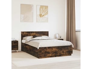 Lit adulte, lit double, cadre de lit chêne fumé 150x200cm bois d'ingénierie cf5922