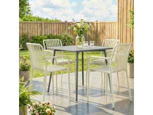 Lot de 4 chaises de jardin empilables avec accoudoirs en plastique blanc crème, design à lames ergonomique