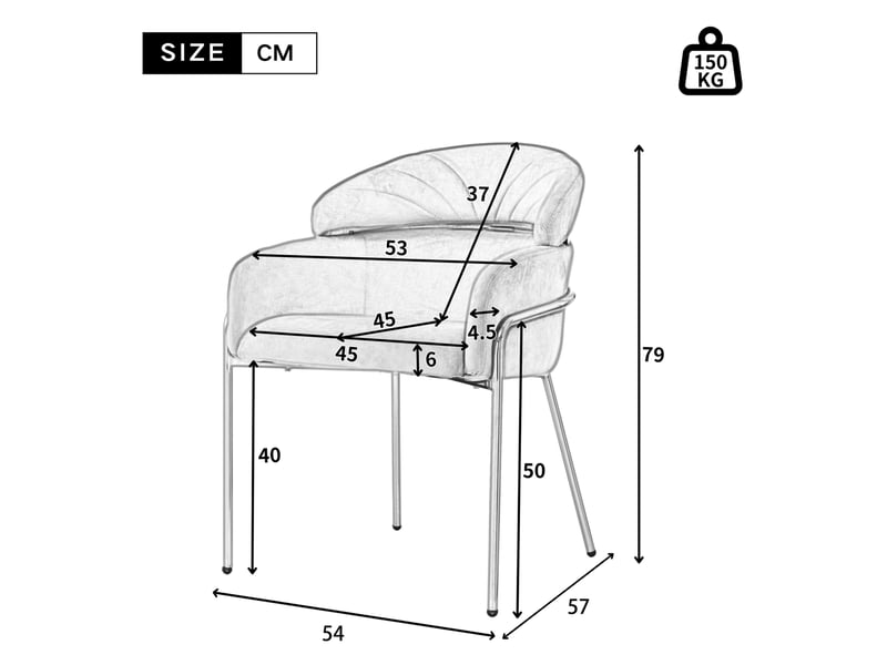  Chaise de salle à manger en velours beige avec 4 pieds en métal - design léger et moderne 4071298113846 - Conforama E