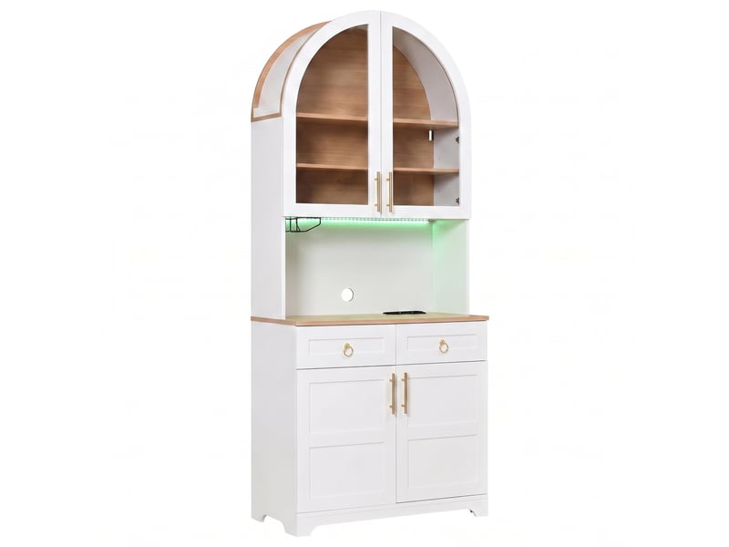  Buffet haut,80x40x180 cm,avec vitrine en verre, led et prises usb,mdf,blanc  - Conforama E
