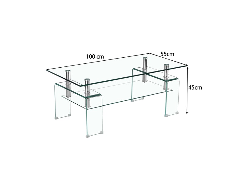  Table basse 100x55x45 cm en verre trempé transparent à 2 niveaux  - Conforama C