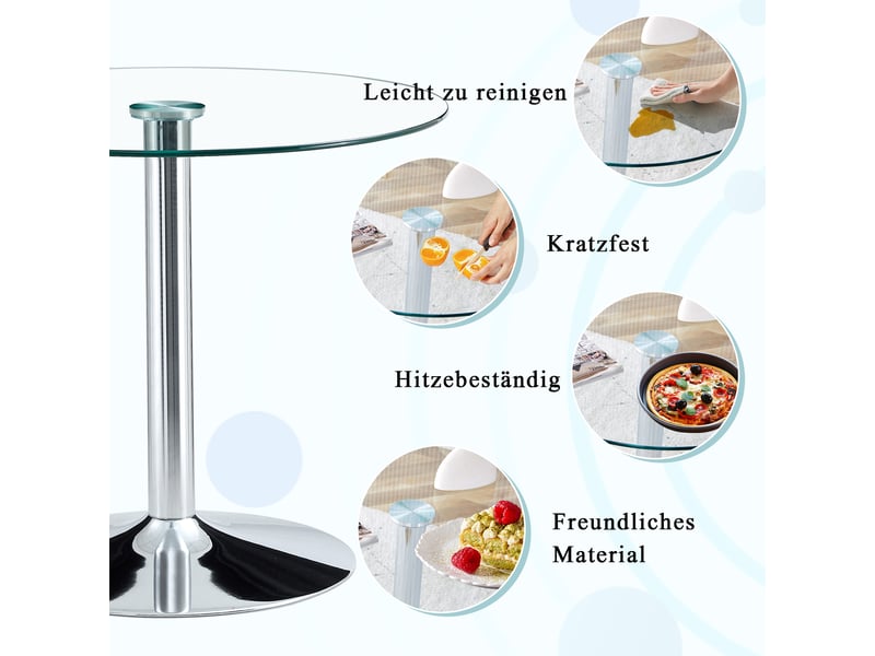  Table à manger ronde en verre et métal argenté d 85 x h 76 cm W3658P438222 - Conforama E