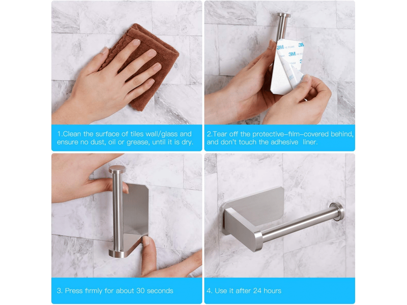  Porte-papier toilette autocollant pour cuisine ou salle de bain, sans perçage, se fixe au mur, en acier inoxydable brossé,argenté  - Conforama E