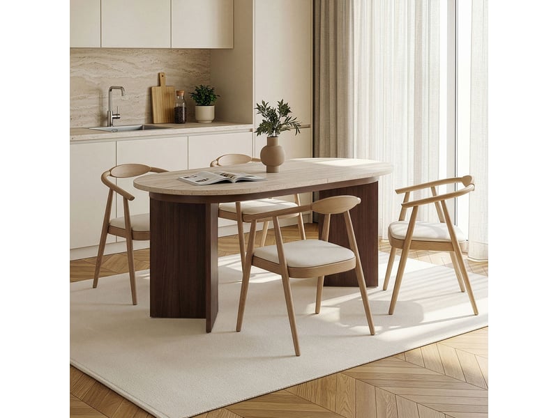  Table à manger extensible ovale couleur beige et bois foncé 160-200 cm  - Conforama B