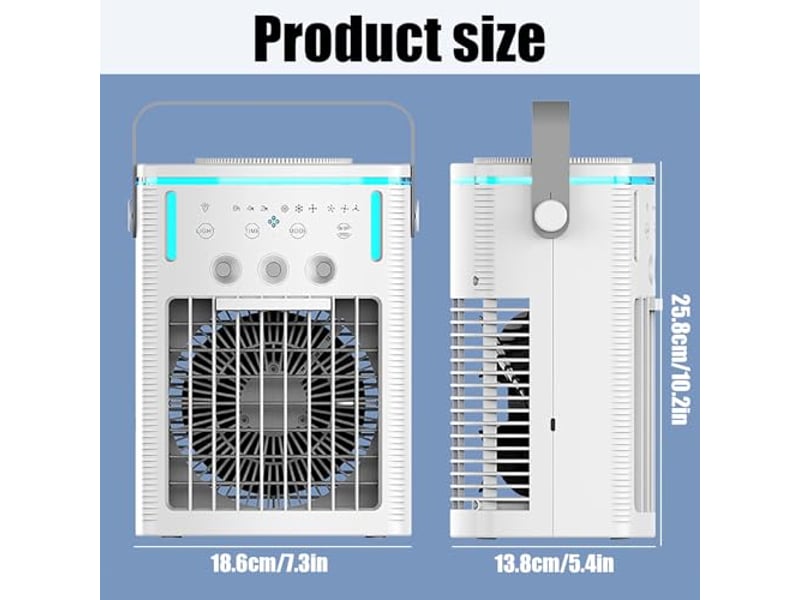  Rafraîchisseur d'air portable – réservoir 1000 ml, télécommande, 3 vitesses, minuterie – éclairage rvb intégré, moteur ultra-silencieux – climatiseur évaporatif pour maison, bureau et dortoir  - Conforama B