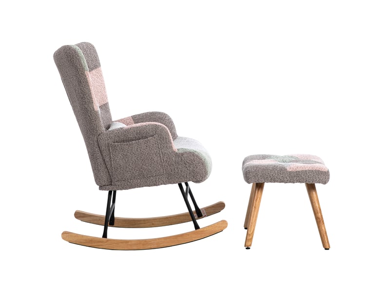  Fauteuil à bascule 83x68x91 cm, fauteuil lounge avec repose-pieds, coussin lombaire, confortable et coloré, velours  - Conforama D