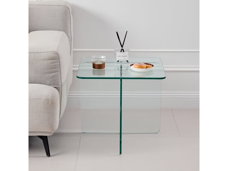  Table d'appoint, avec verre trempé transparent et forme courbée, pour salon, bureau et extérieur, 45 × 45 × 41 cm  - Conforama D
