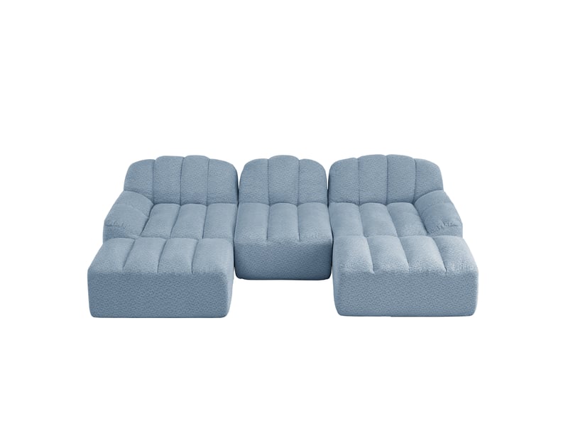  Canapé panoramique coquille 3 places, 2 poufs bleu – 288 x 165 x 79 cm Fay Lum - Conforama A