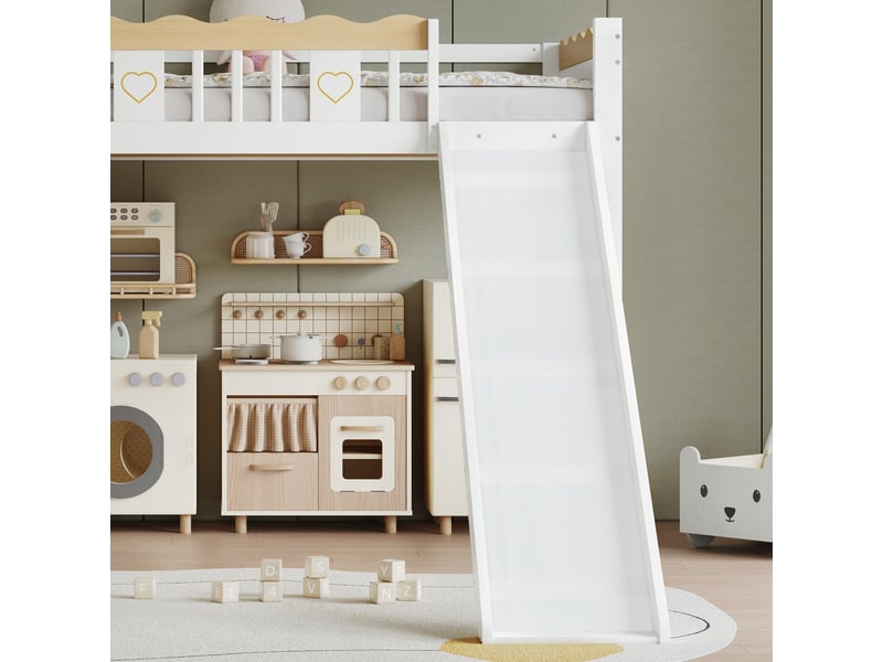  Lit superposé en pin et mdf blanc+nature 90x200 cm  - Conforama E