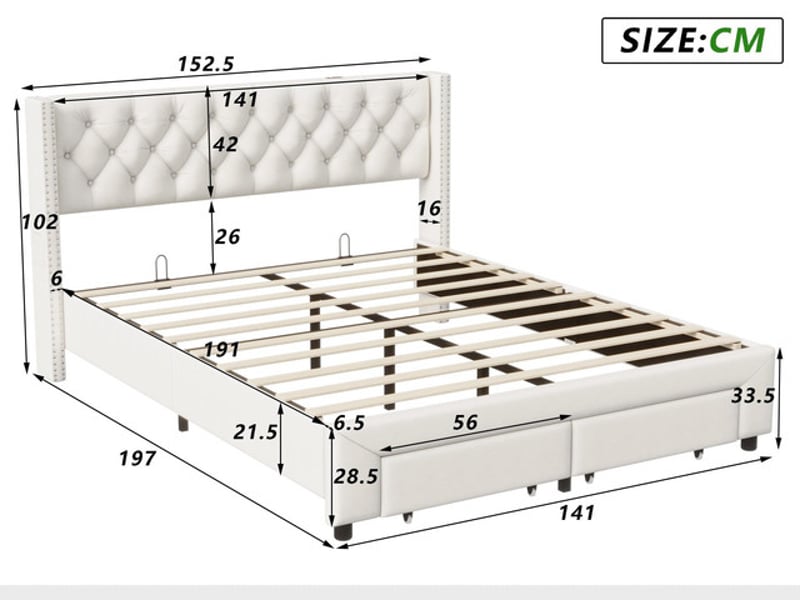 Lit coffre 140x190 cm ezssw, coloris beige - Conforama C
