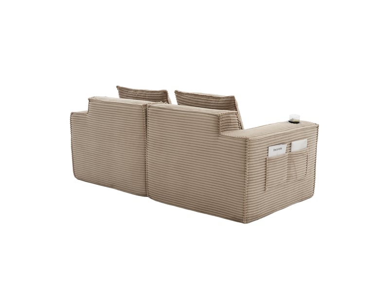  Canapé modulable 188x90x75 cm, assise stable, porte-gobelets et poches latérales, tissu côtelé kaki  - Conforama D