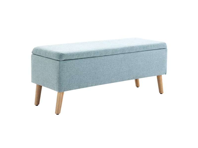  Banc de rangement 110x39x45 cm vert clair, polyester aspect lin et pieds en hévéa, assise rembourrée  - Conforama A