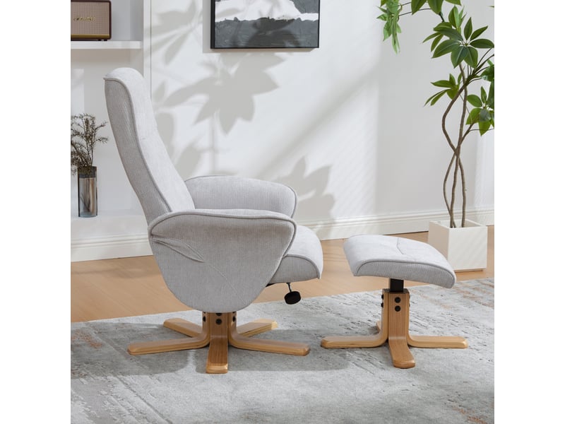  Fauteuil lounge pivotant multifonctionnel  78 x 78 x 102 cm - avec repose-pieds - pivotant à 360° - dossier réglable - tissu chenille - gris  - Conforama E